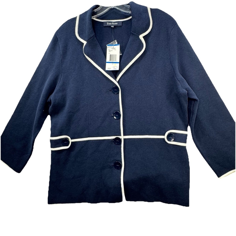 NEW $79 Evan‎ Picone Belvedere Blazer Women's XL Navy White Nautical Preppy